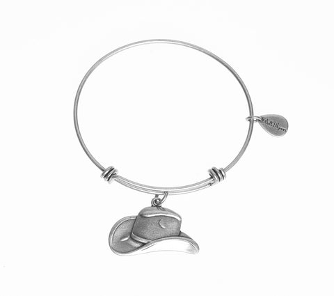 Cowgirl Hat Silver Expandable Bangle Charm Bracelet