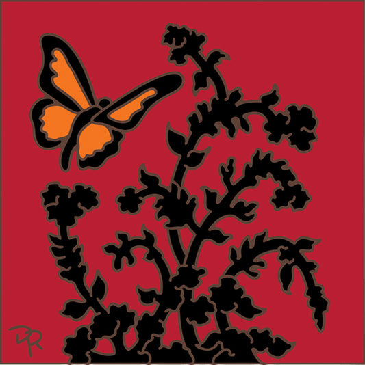 Butterfly Floral Silhouette Tile