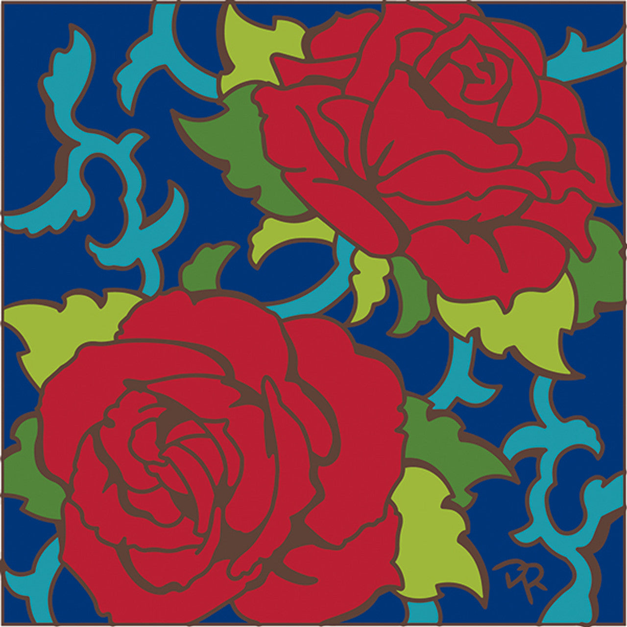 Red Roses On Cobalt Tile