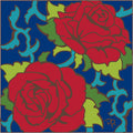 Red Roses On Cobalt Tile