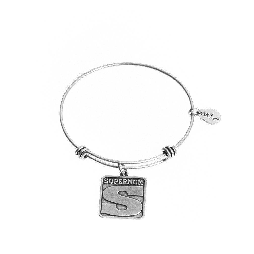 Super Mom Expandable Silver Bangle Charm Bracelet
