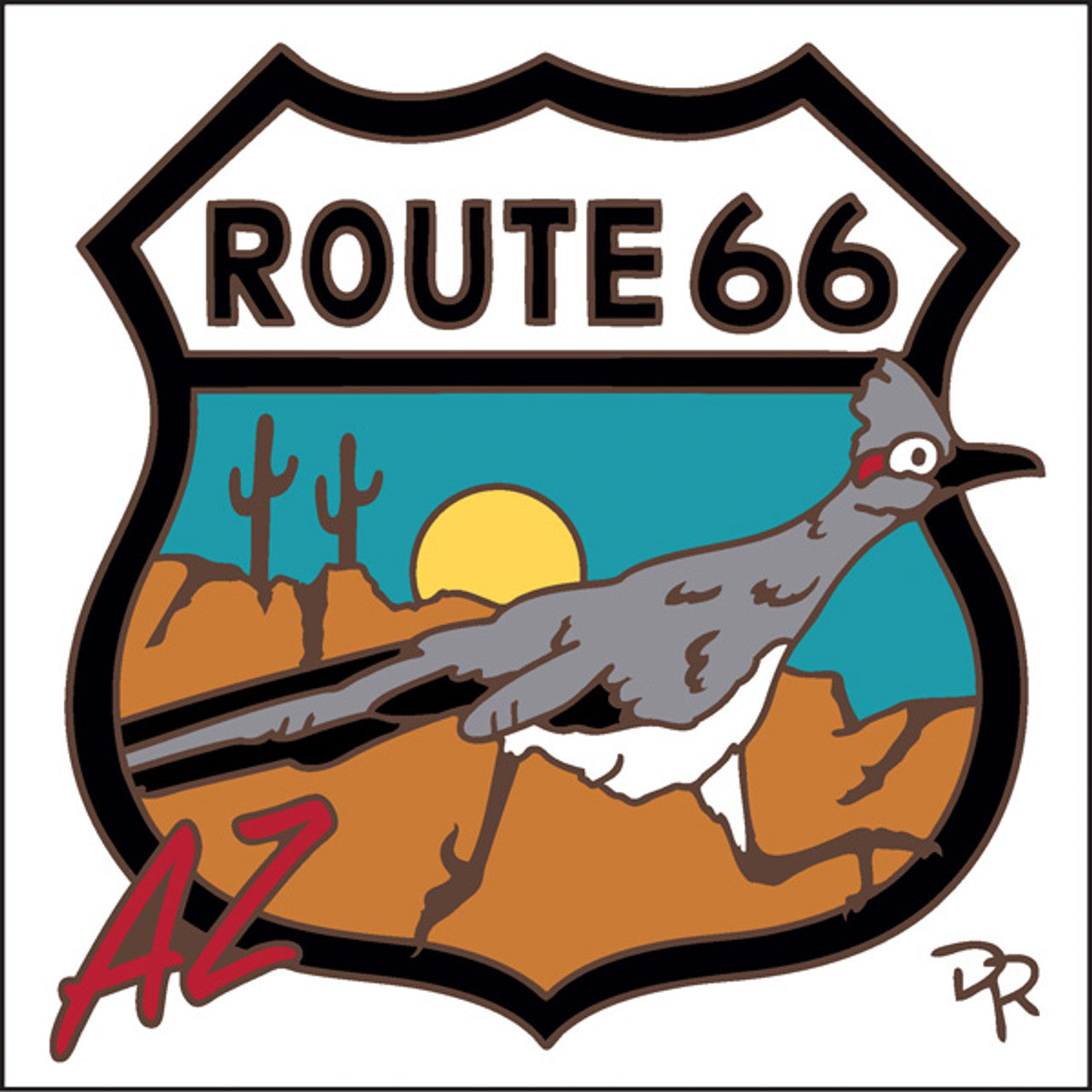 Route 66 AZ Roadrunner White Background Tile