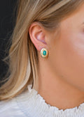 Small Gold Flower Stamped Concho Post Earrings with Turquoise Accent