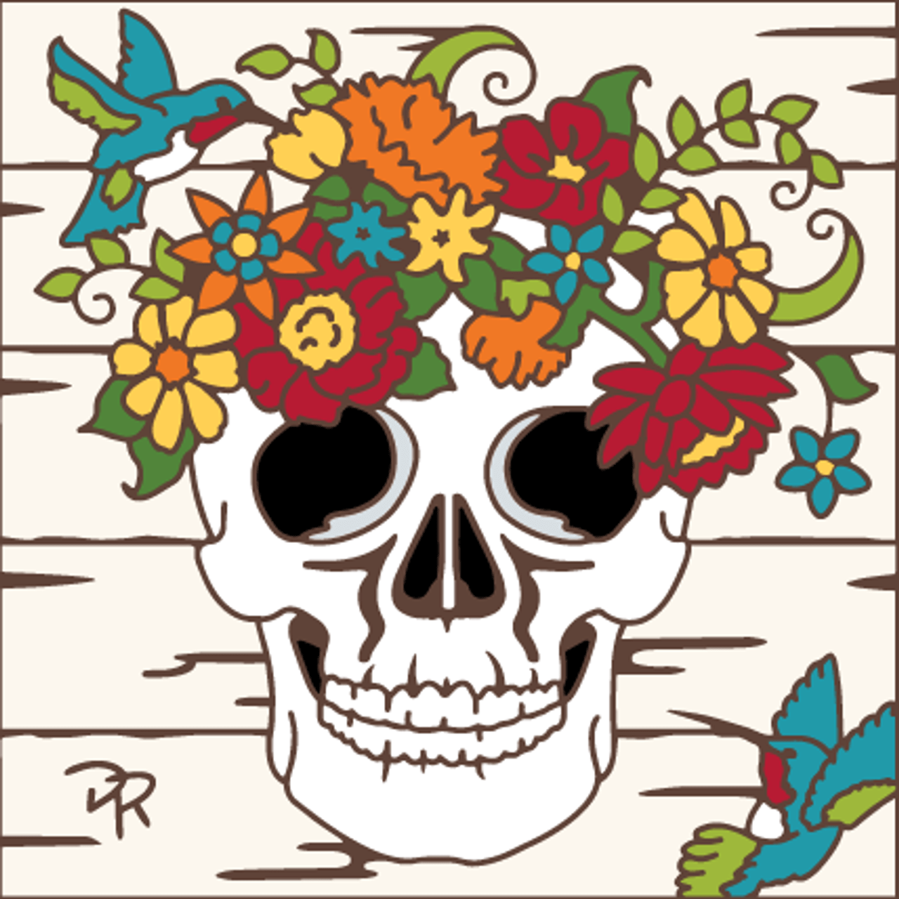 Day of the Dead Farmhouse Floral Skull Tile