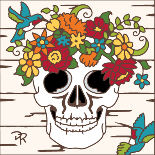 6x6 Tile Day of the Dead Farmhouse Floral Skull