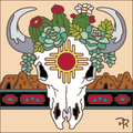 Zia Steer Skull on Adobe with Cactus Tile