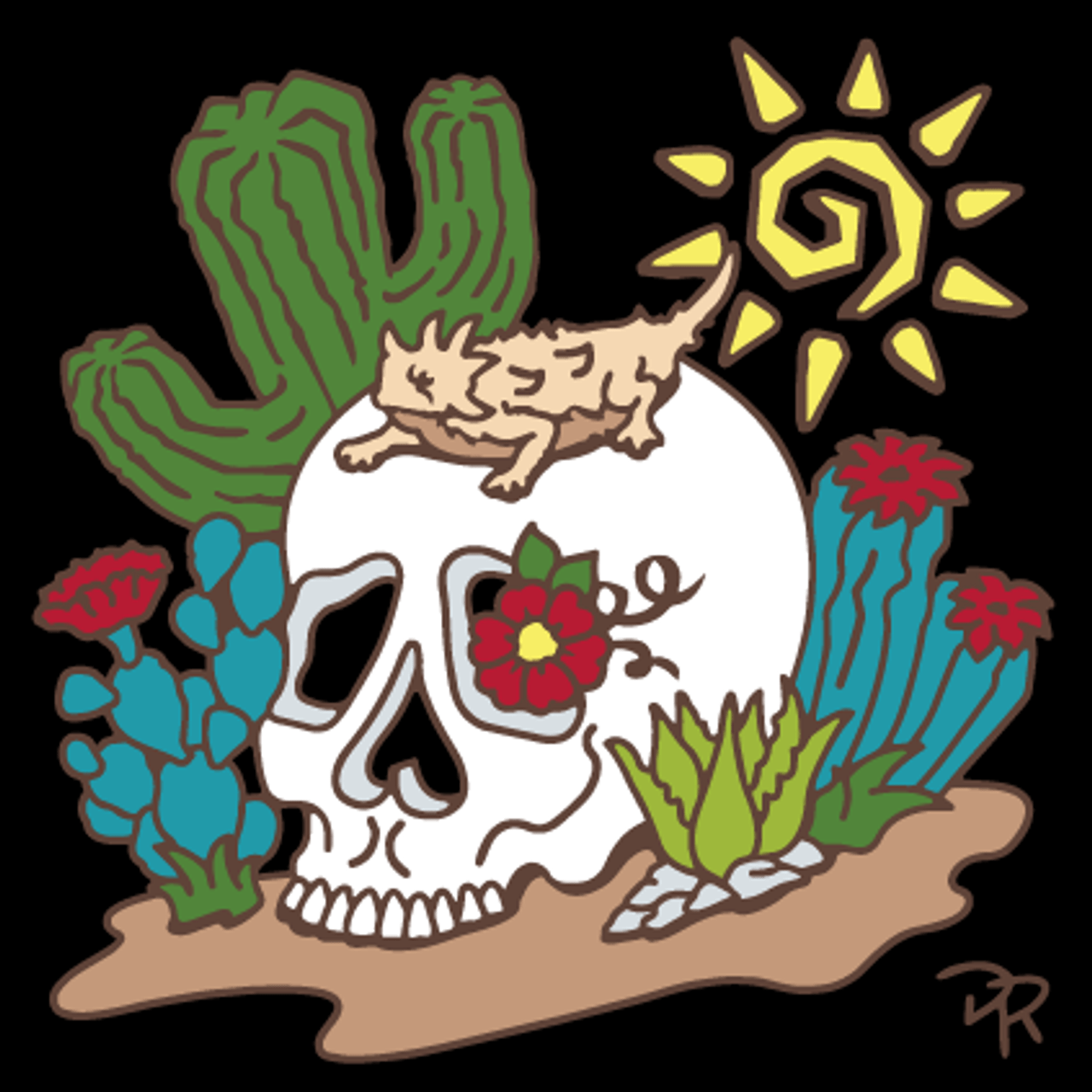 6x6 Tile Day of the Dead Skull with Cactus Garden Friend