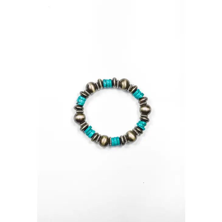 Faux Navajo Pearl and Turquoise Stretch Bracelet