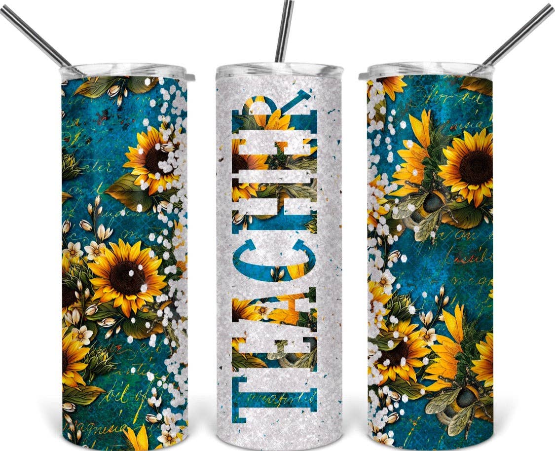 Teacher Teal with Sunflowers Tumbler