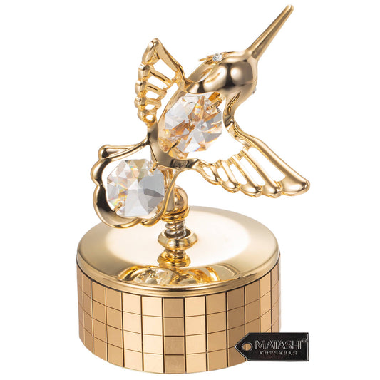 Music Box w/ Hummingbird Figurine 24K Gold Plated