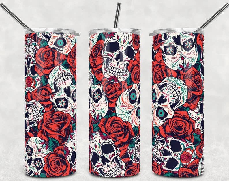 Skull Red Rose Stainless Steel Tumbler