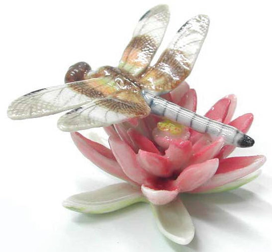 Dragonfly on Pink Water Lily Figurine