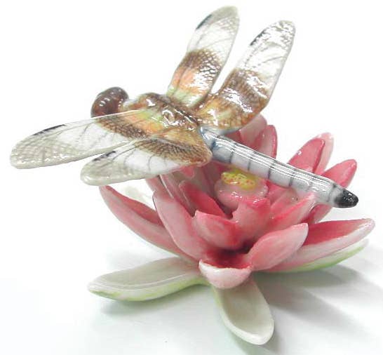 Dragonfly on Pink Water Lily Figurine