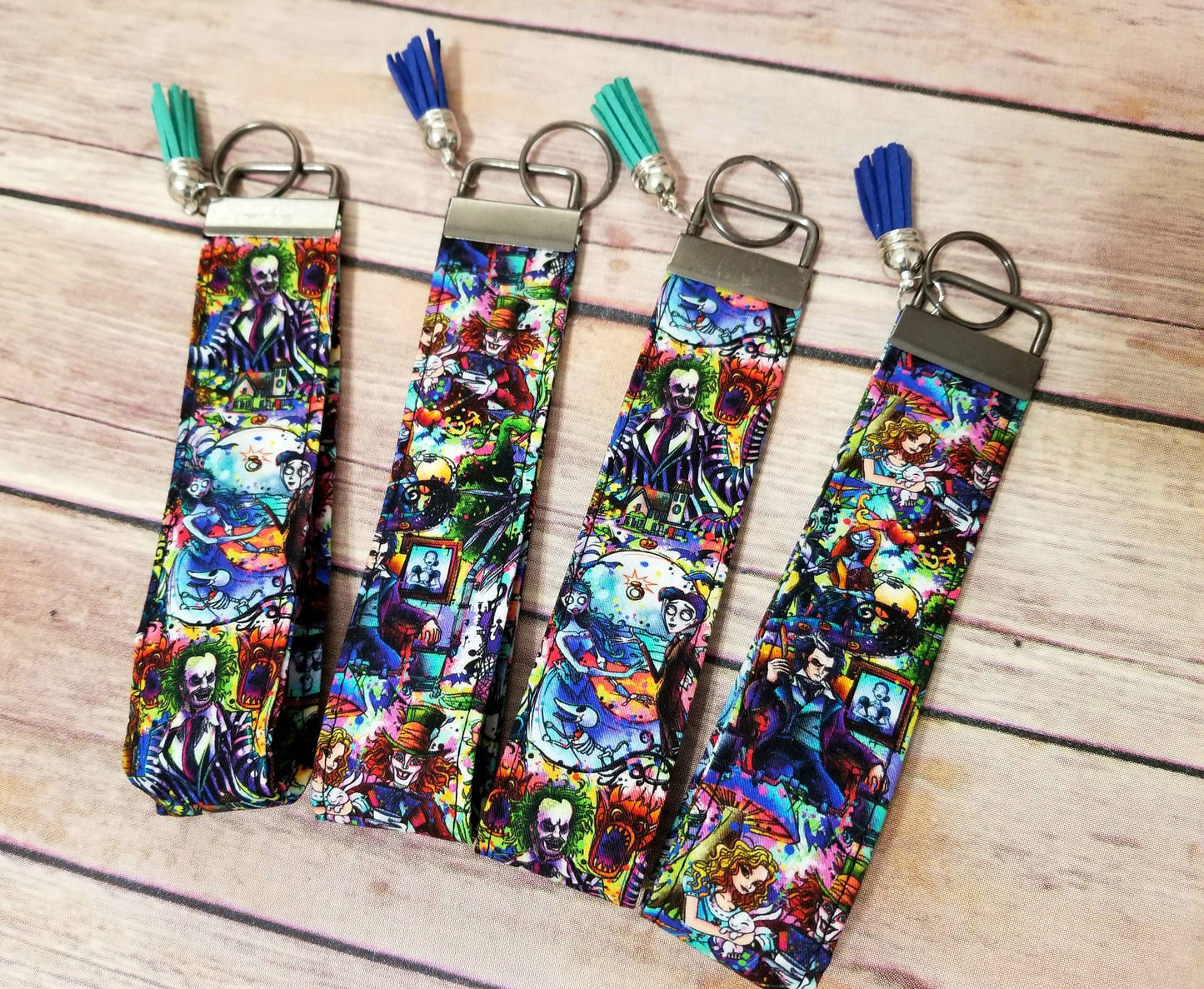 Tim Burton Movies Fabric Keychain Wristlet Wrist Strap