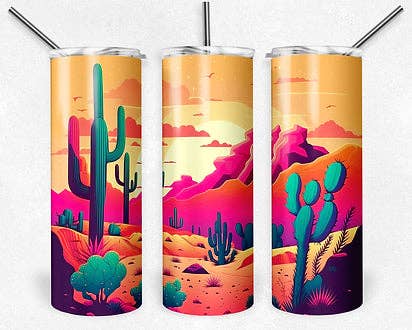 Neon Desert Cactus Scene Tumbler 20oz