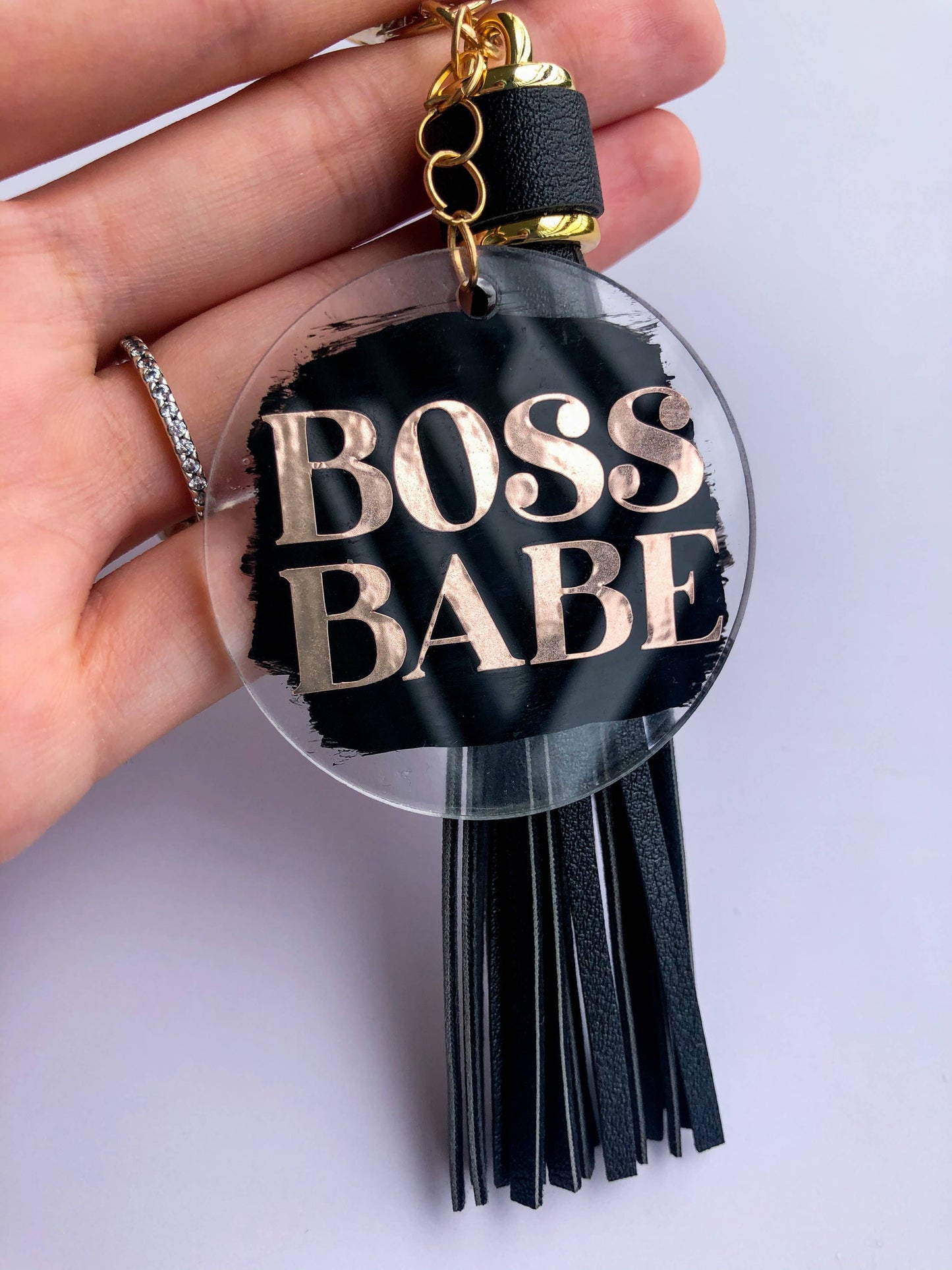 Salty Ocean Crew - Boss Babe Hand Painted Acrylic Keychain Gold Black/Black