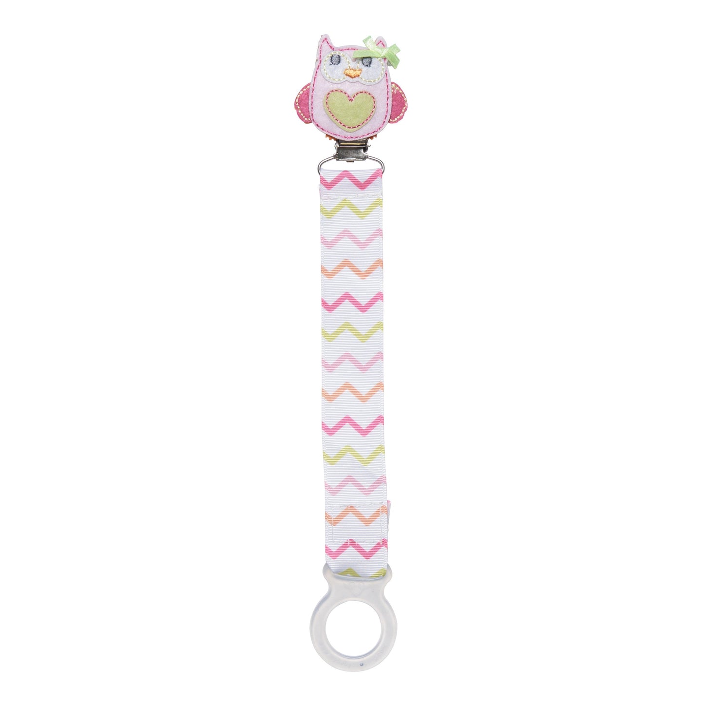 Pink and White Owl Pacifier Clip