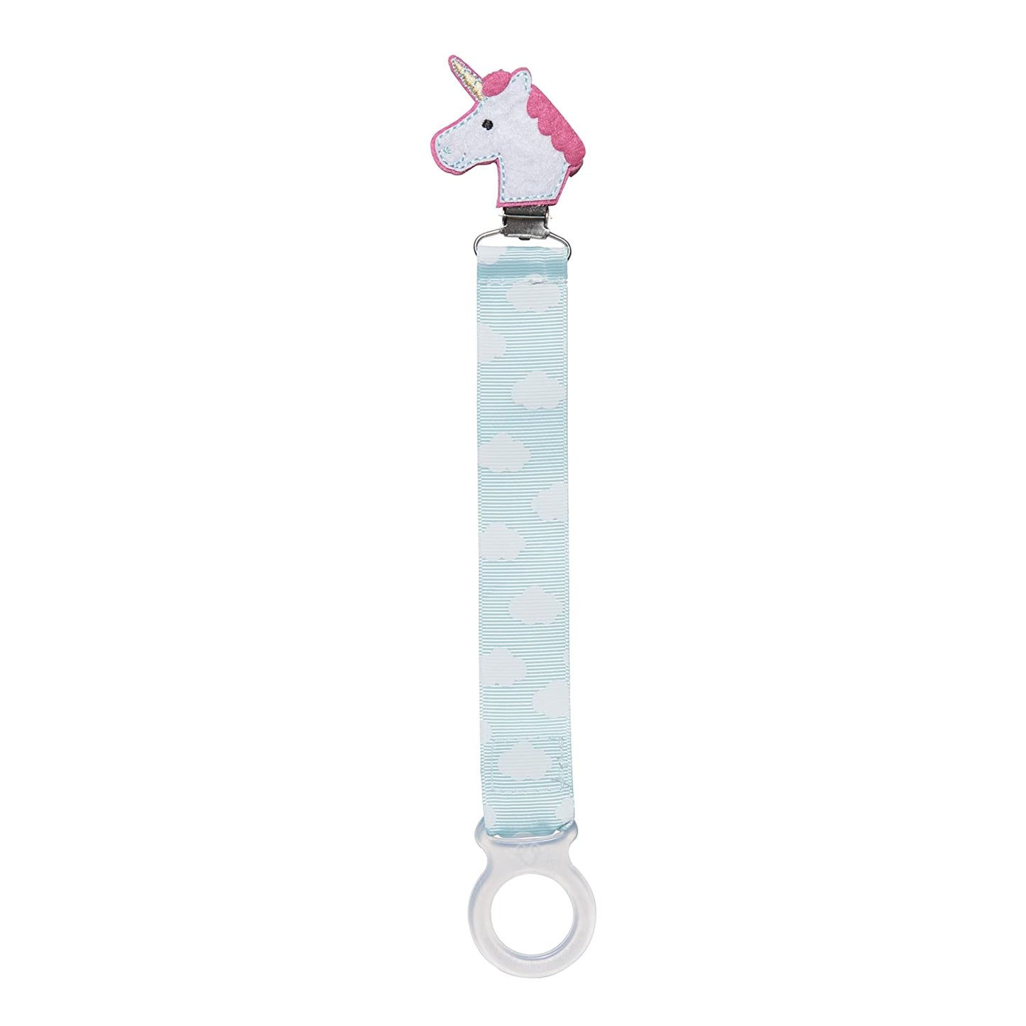 White and Pink Unicorn Baby Pacifier Clip