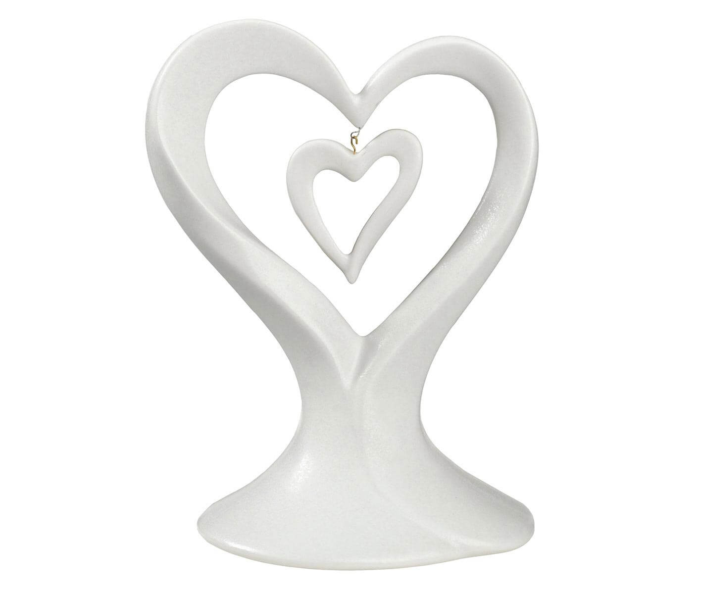 White Dangling Double Heart Wedding Cake Topper