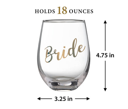 Gold Bride Stemless Wine Glass