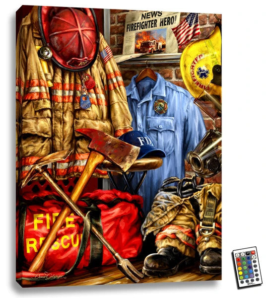Hometown Hero Firefighter LED Wall Canvas
