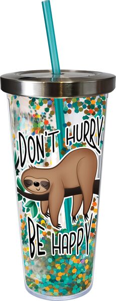 Sloth Glitter Cup W/straw