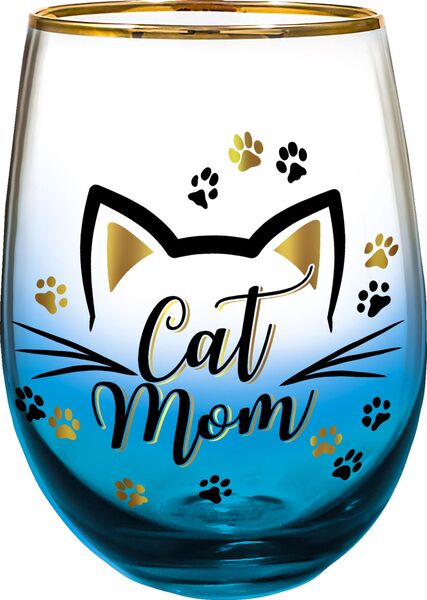 Cat Mom Stemless Wine Glass