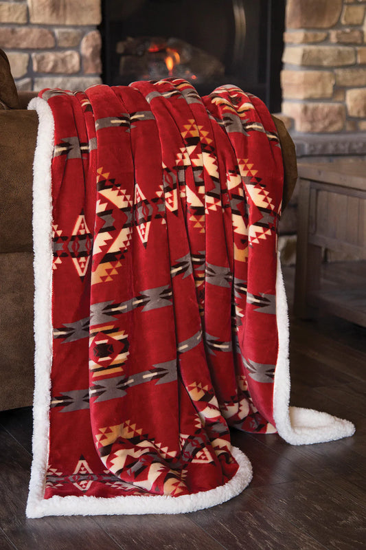 Red Southwest Sherpa Throw Blanket JP529