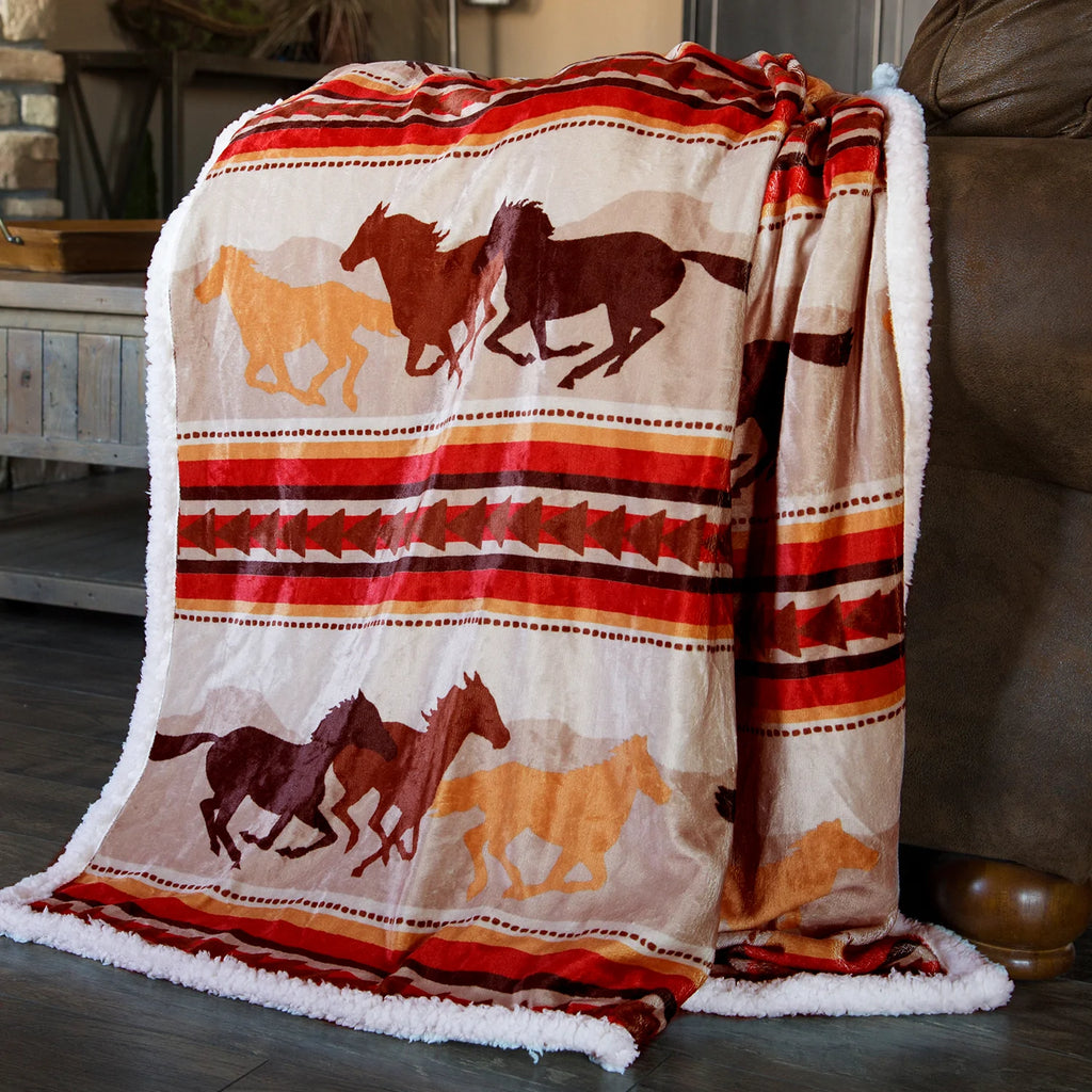 Wrangler Running Horse Country Sherpa Throw Blanket JW196