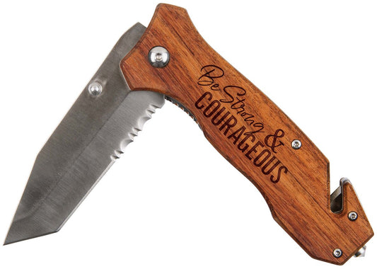 Be Strong and Courageous Engraved Pocket Knife