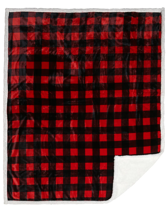Lumberjack Plaid Sherpa Plush Throw Blanket (Red) JP527