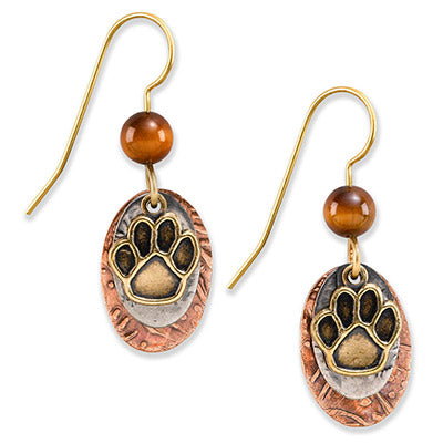 Silver Forest Paw Print Copper Ovals Earrings