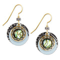 Silver Forest Layered Rounds and Ornate Frame with Green Gem Earrings