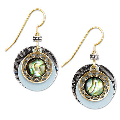 Silver Forest Layered Rounds and Ornate Frame with Green Gem Earrings