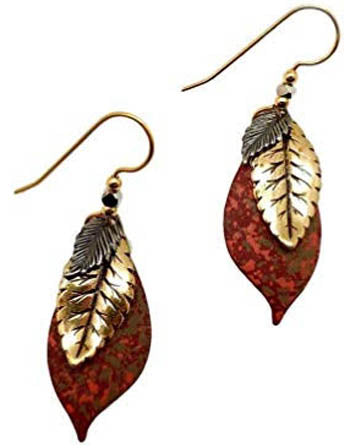 Silver Forest Mixed Metal Layered Leaves Earrings