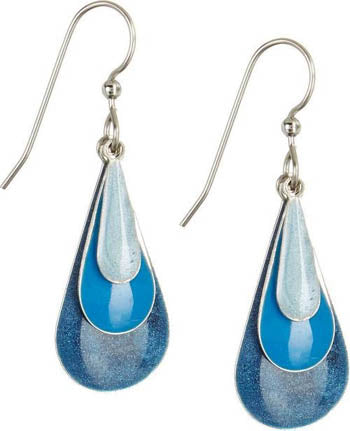 Silver Forest Triple Blue Elongated Teardrop Earrings