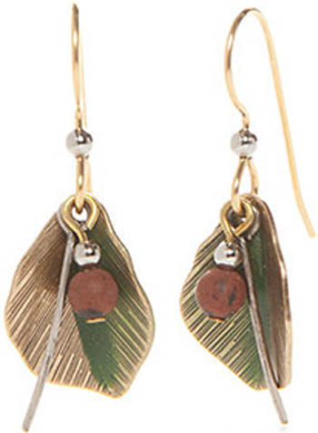Silver Forest Folded Leaf and Stones Earrings