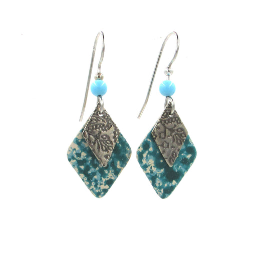Silver Forest Teal and Diamond Duo Earrings