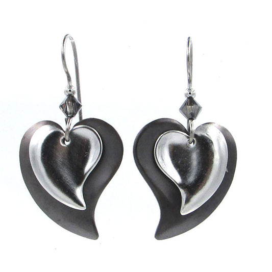 Silver Forest Black & Silver Layered Modern Hearts Earrings