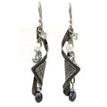 Silver Forest White Beaded Chain and Metal Fold Earrings