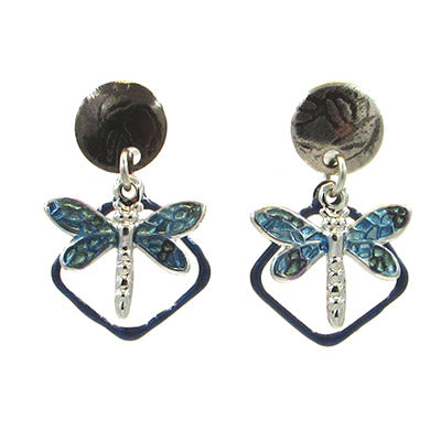 Silver Forest Dragonfly on Diamond Earrings