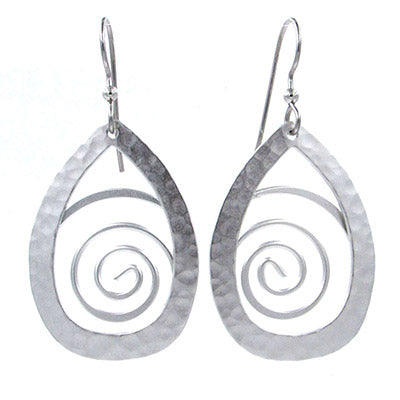 Silver Forest Hammered Tear with Coil Earrings