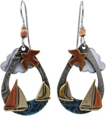 Silver Forest Sailboats and Bird Earrings
