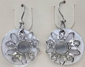 Silver Forest Silver Filigree and White Disc Earrings