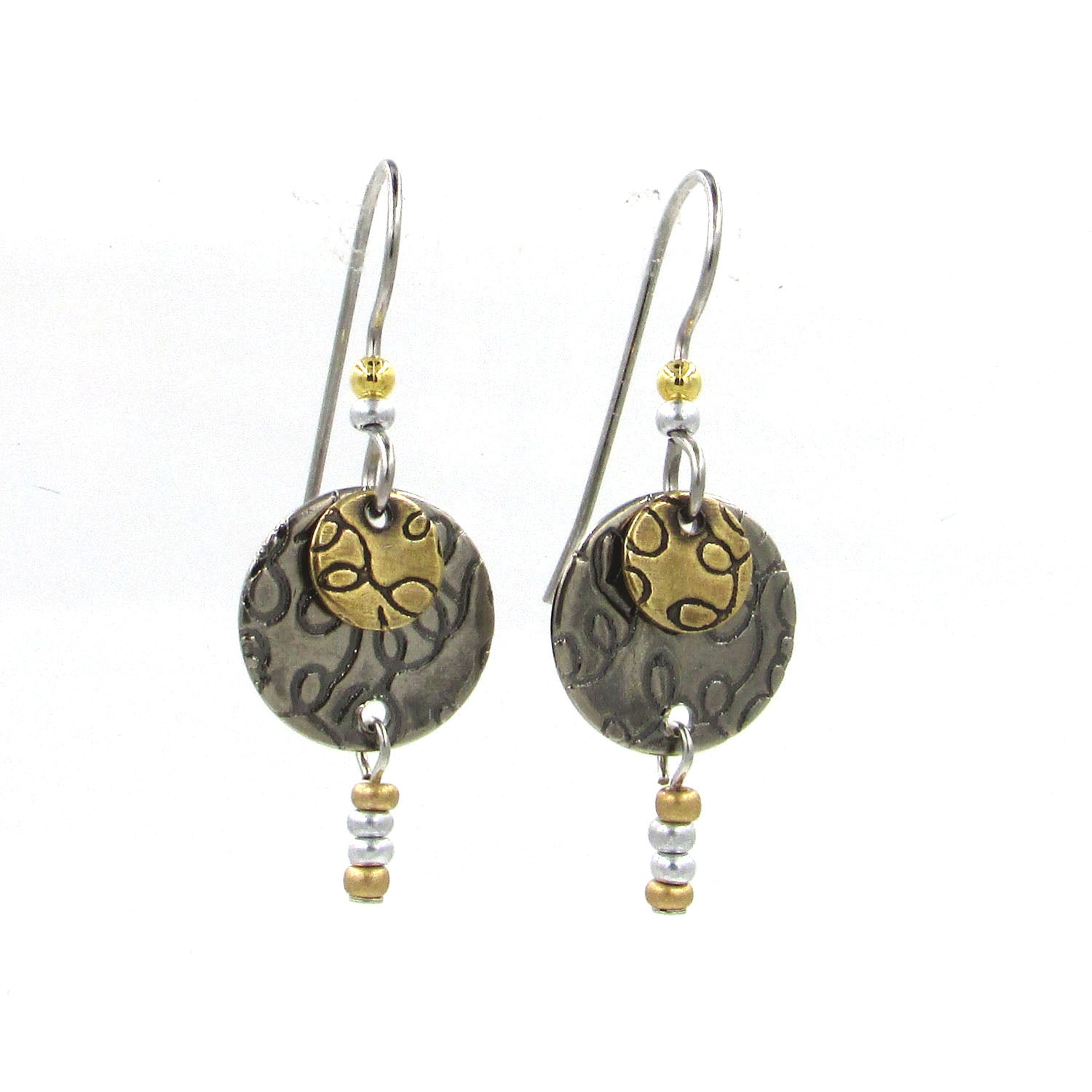Silver Forest Layered Gold and Silver Bead Drop Earrings