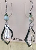 Silver Forest Green Diamond and Silver Wave Earrings