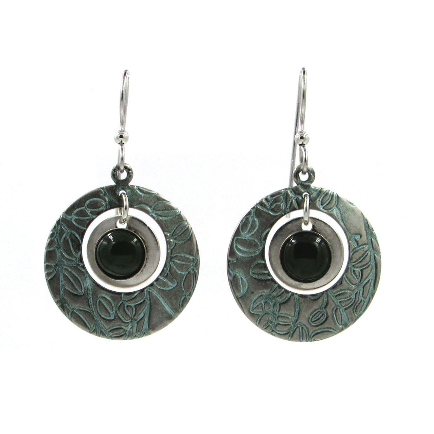 Silver Forest Stone In Textured Donut Earrings