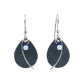 Silver Forest Teardrop Wisp and Blue Bead Earrings
