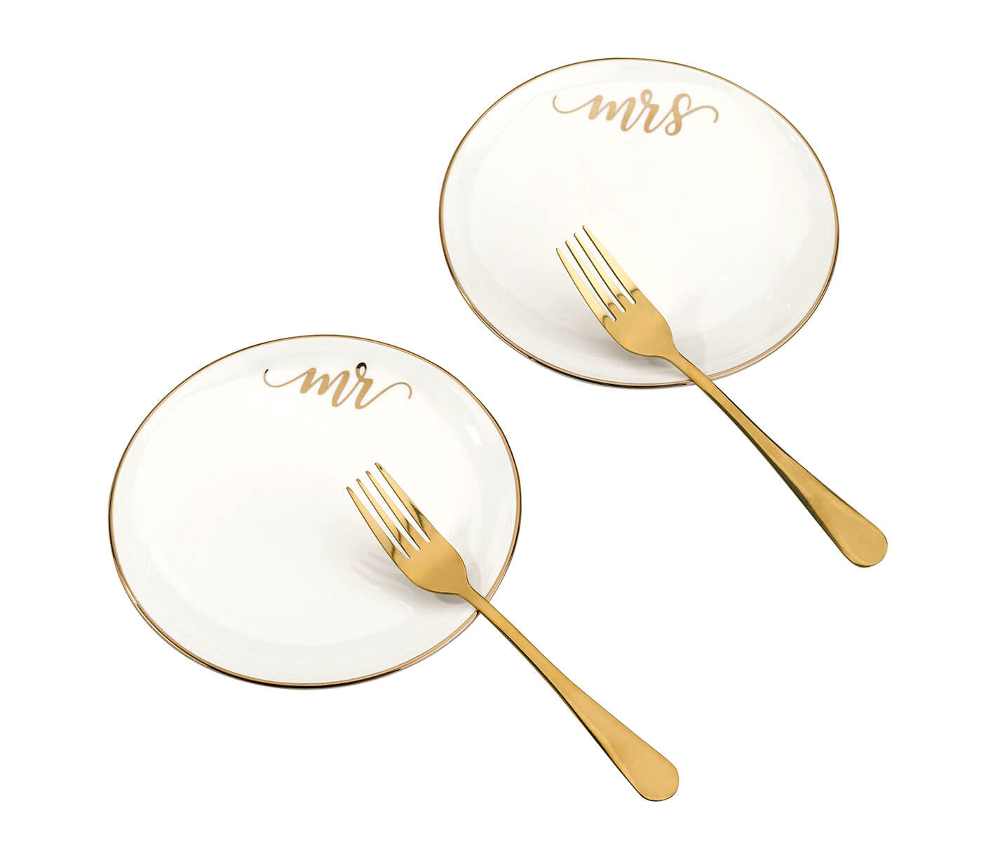 Mr and Mrs Cake Plates with 2 Forks Wedding Cake Ceremony Alternative Set