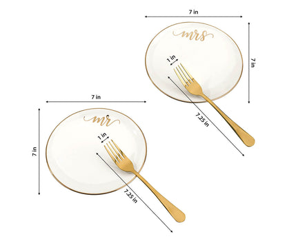 Mr and Mrs Cake Plates with 2 Forks Wedding Cake Ceremony Alternative Set